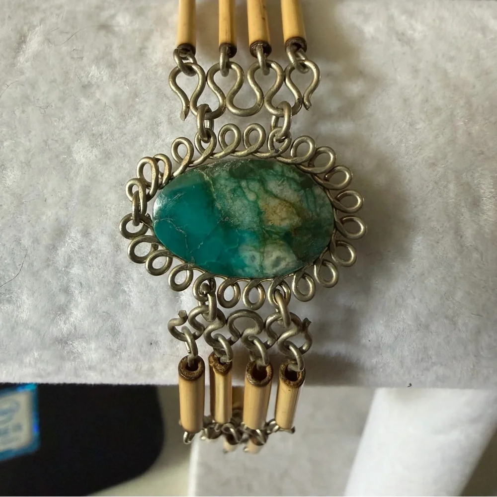 Vintage Peruvian Bamboo and Jasper  Bracelet - Picture 6 of 7